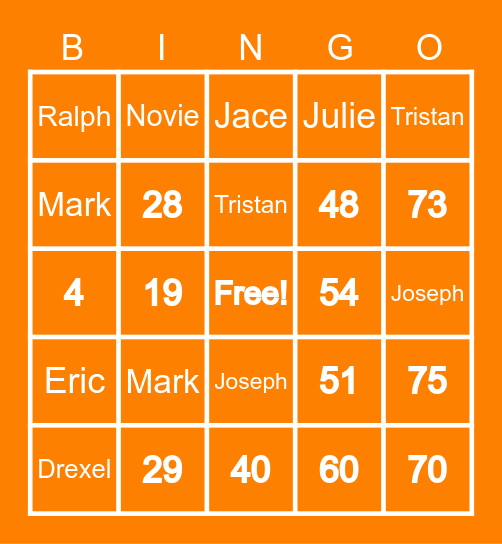 Mobingo and Friends Bingo Card