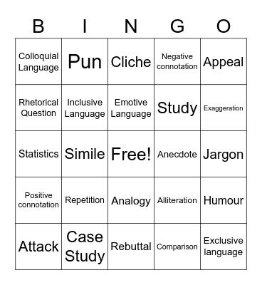 Persuasive Devices Bingo Card