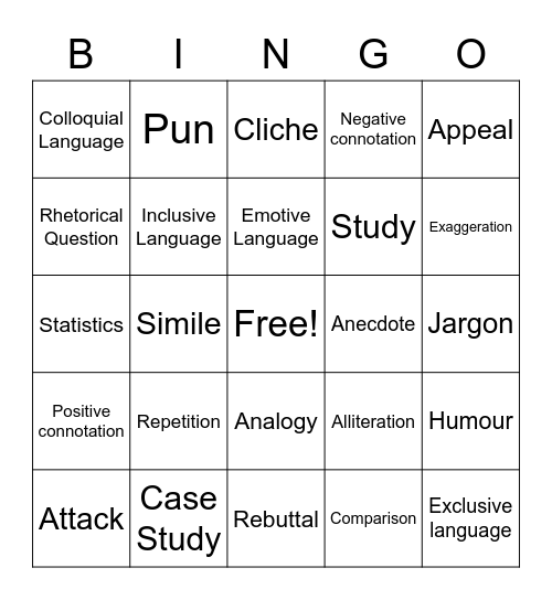 Persuasive Devices Bingo Card