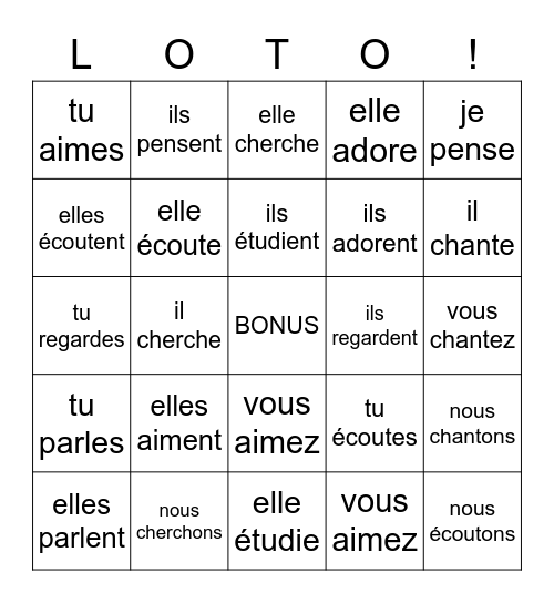 French regular ER verbs Bingo Card