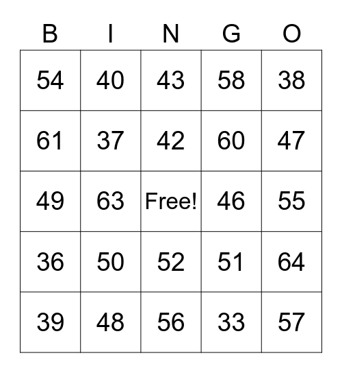 Números 32-65 Bingo Card
