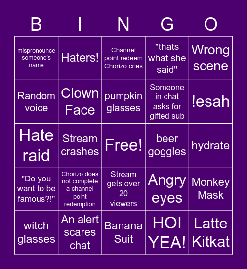 8 hour Halloween Stream Bingo Card