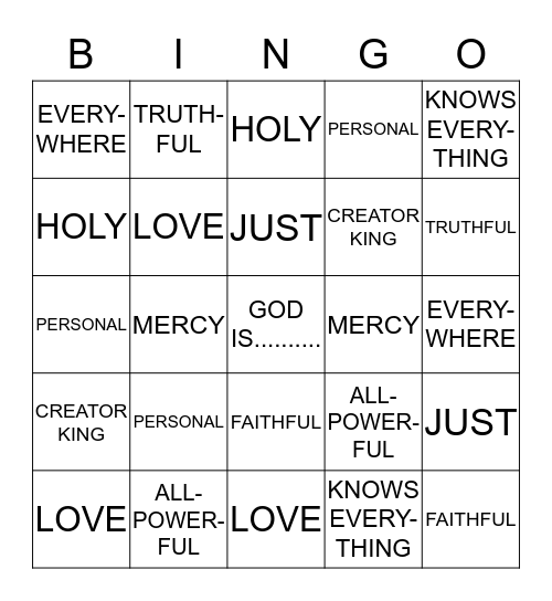 CHARACTERISTICS OF GOD Bingo Card