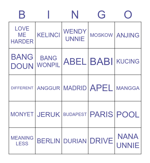 yuqitaarufan Bingo Card
