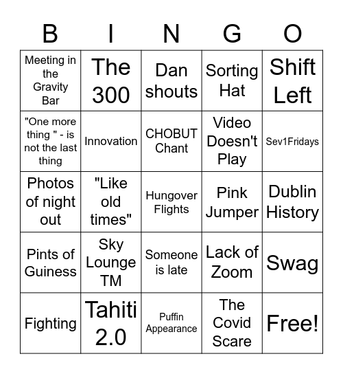 Tahiti Bingo Card