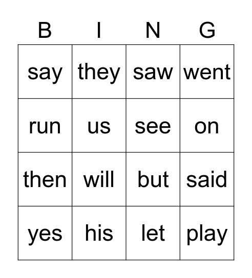 Unit ONe Bingo Card