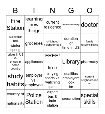 Best Test  Vocabulary& Themes Bingo Card