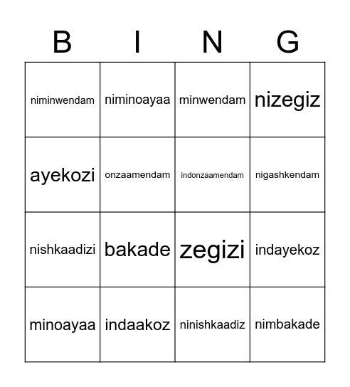 Feelings he/she and You Bingo Card