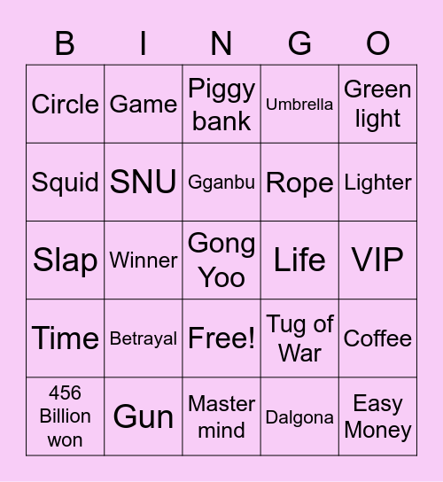 #FASquidGamesandChill2021 Bingo Card