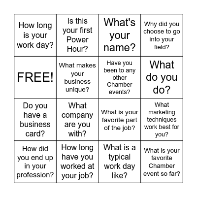 Power Hour Bingo Card