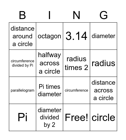 Sir Cumference and the Round Table Bingo Card