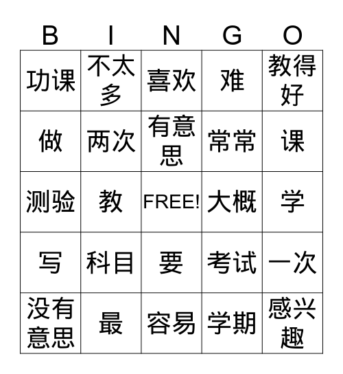Unit 4 School - exams Bingo Card