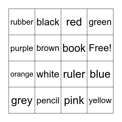 Colors Bingo Card