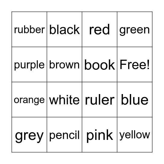 Colors Bingo Card