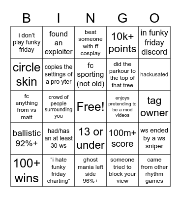 funky friday Bingo Card