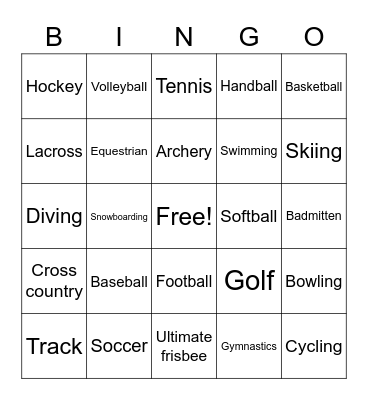 Sports Bingo Card