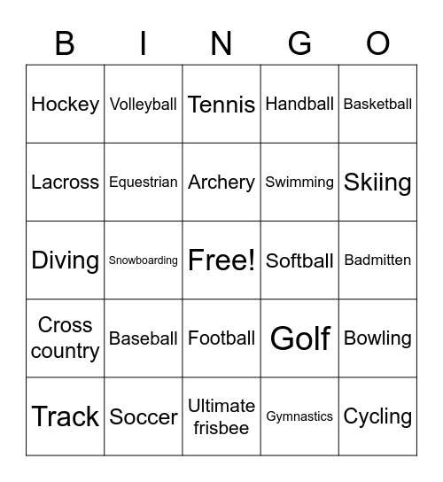 Sports Bingo Card