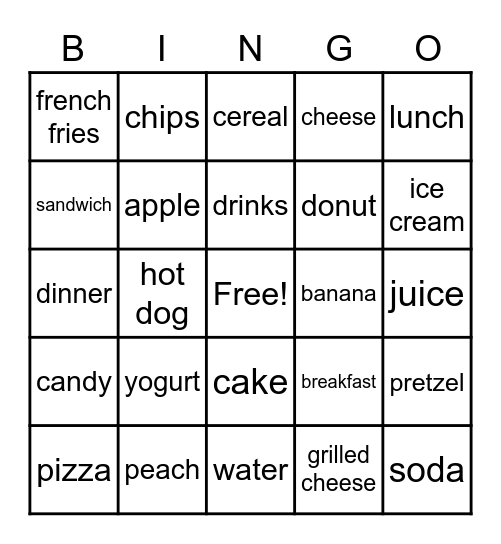 orange bingo: food items Bingo Card