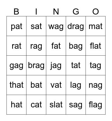 Rhyming words  AT /  AG Bingo Card