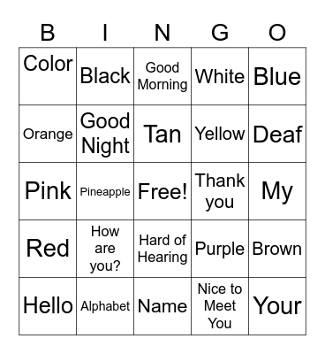 ASL Bingo Card