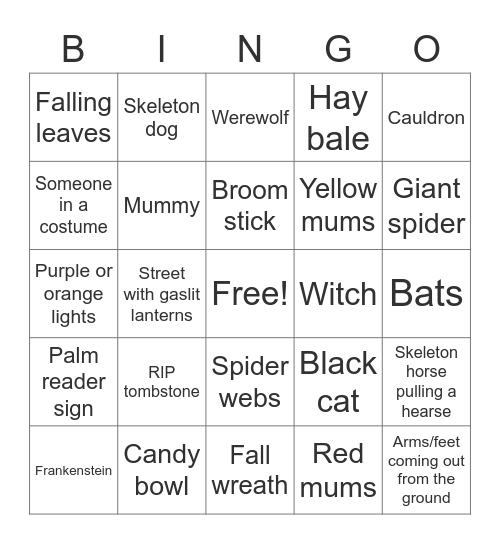 Sidewalk Spooktacular Bingo Card