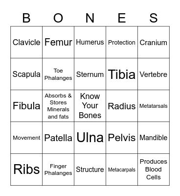 Bones Bingo Card