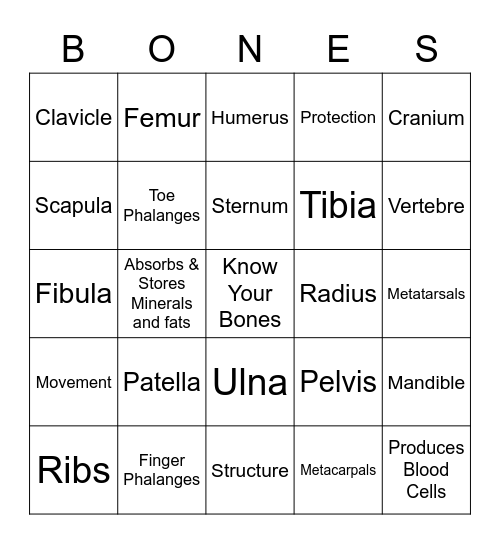 Bones Bingo Card