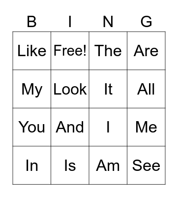 Sight Words Bingo Card