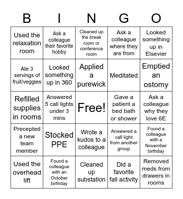 6E Bingo Week 2 Bingo Card