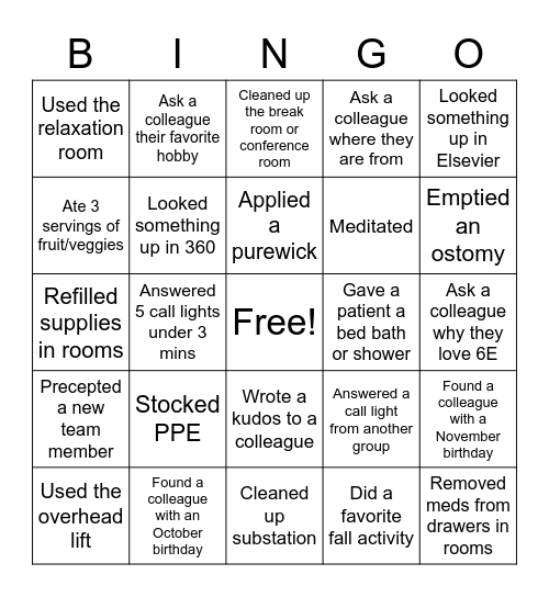 6E Bingo Week 2 Bingo Card