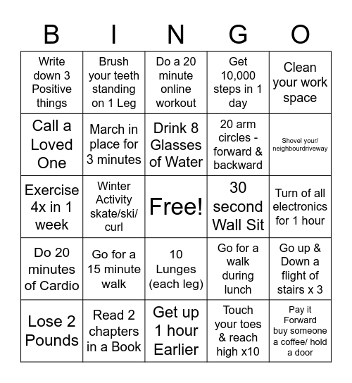 HEALTHY ME BINGO Card