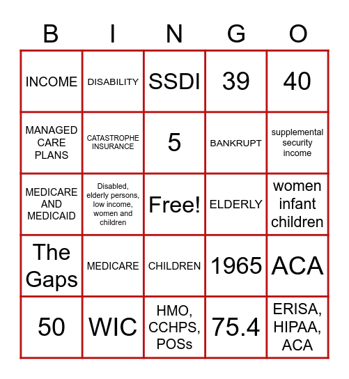 MEDICAID Bingo Card