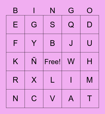 Spanish Alphabet Bingo Card
