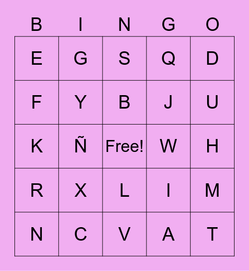 Spanish Alphabet Bingo Card