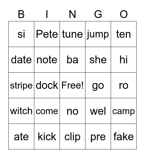 Closed, Open, VCe Bingo Card