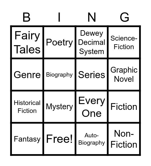 Library Genre Bingo! Bingo Card