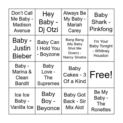 Baby Rock & Roll Bingo! Bingo Card