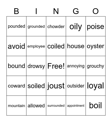 /ow/ and /oi/ Bingo Card