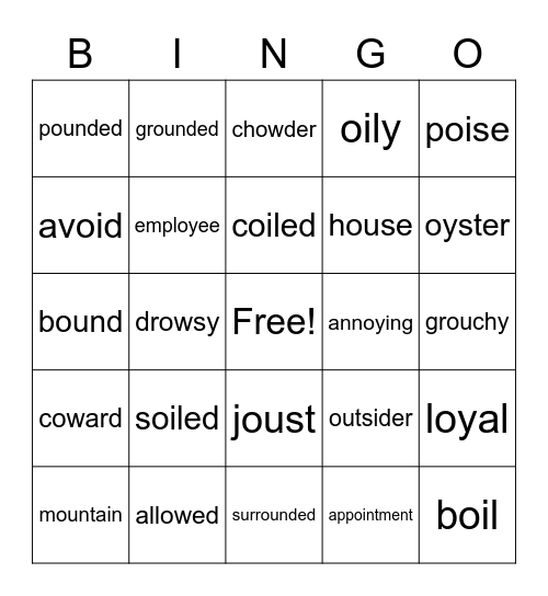 /ow/ and /oi/ Bingo Card