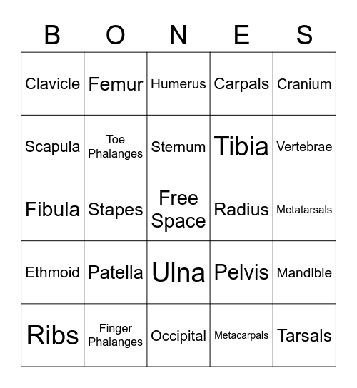 Bones Bingo Card