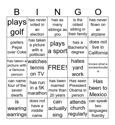 2015 SAMPSON FAMILY REUNION Bingo Card