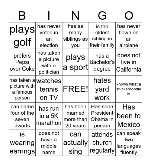 2015 SAMPSON FAMILY REUNION Bingo Card