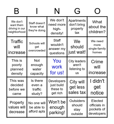 Planning Commission Bingo Card