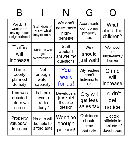 Planning Commission Bingo Card