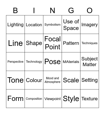 Higher Art Terminology Bingo Card