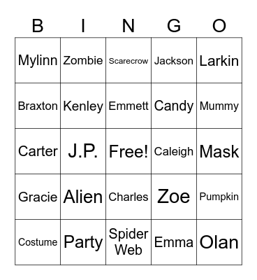 Halloween 2021 Bingo Card