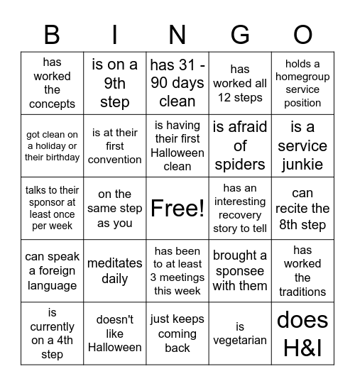 Recovery Bingo!!! Bingo Card