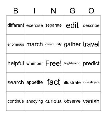 Untitled Bingo Card