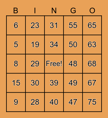 Rutherford Candy Corn Bingo Card