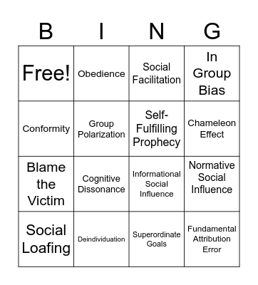 Pep Rally Madness! Social Psych Edition Bingo Card